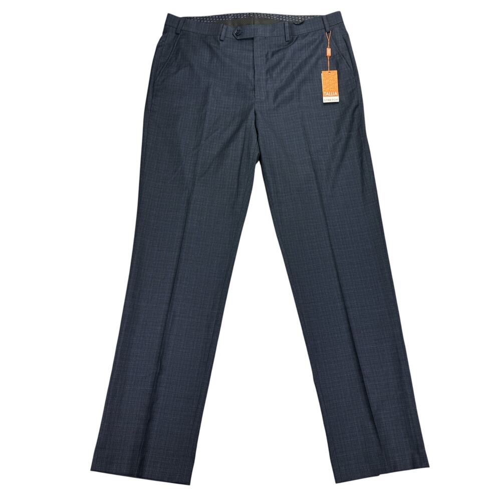 Tallia Mens Classic Fit Plaid Stretch Suit Pants Navy Blue 38x34
